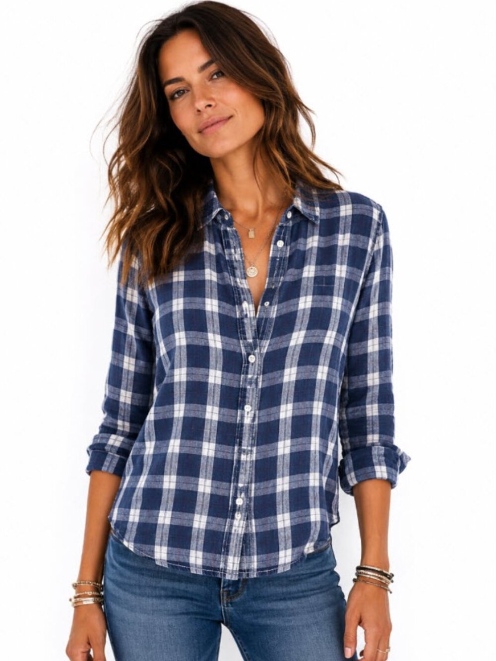 J. Crew Blue and White Plaid Button-Down Shirt size 8